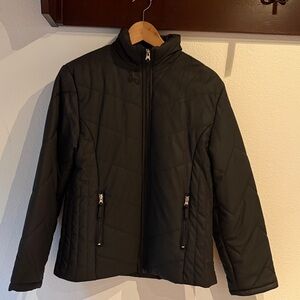 Effeci Zip Up Quilted Puffer Jacket with PU Coating, Black, Size L